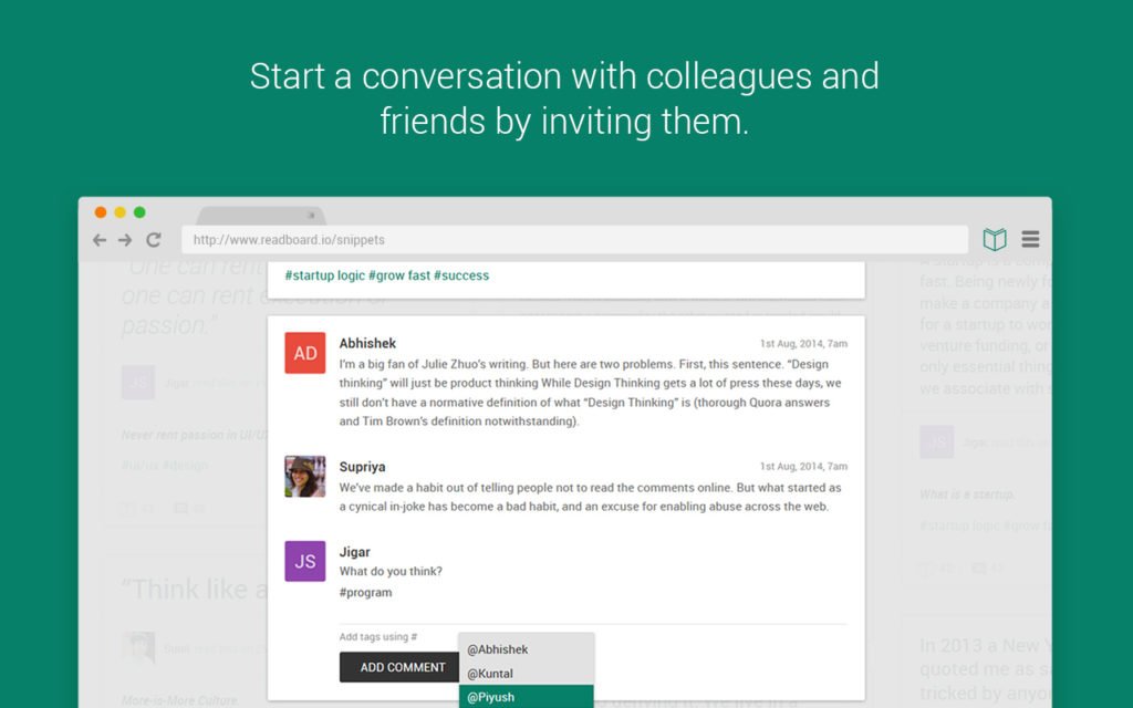 Start a conversation with colleagues and friends by inviting them