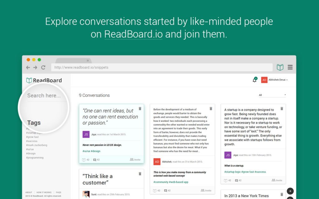 Explore conversations started by like-minded people on ReadBoard.io and join them