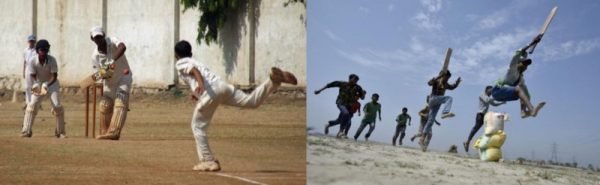 Cricket match played with shoes, without shoes