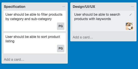Design/UI/UX card on Trello