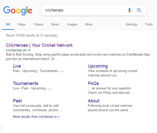 cricheroes in google search - seo for your startup